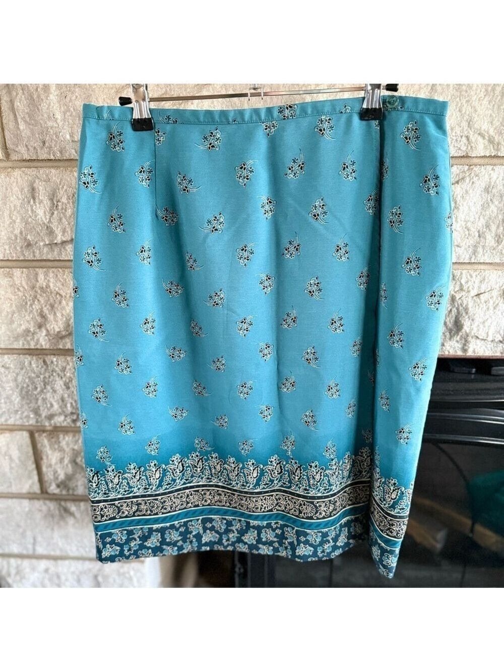 Worthington Teal Floral Skirt, Size 14